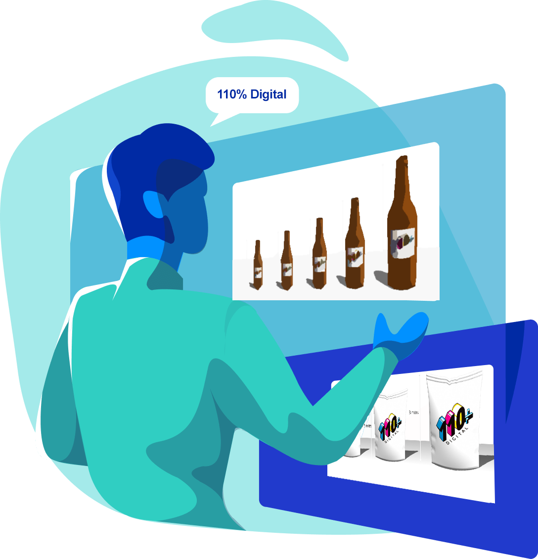 imagen hombre visualizando inflables de 110 porciento digital